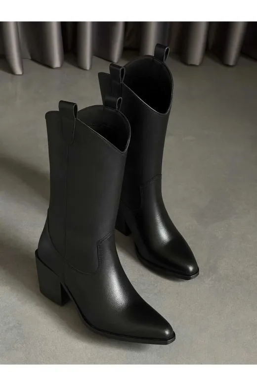 POTEEN Diva Western Kadın Kovboy Yarım Bot C317-Siyah