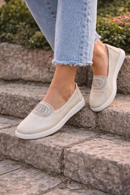 POTEEN Kadın Loafer Yumuşak Gerçek Deri Anatomik Babet Ayakkabı C1001-Altın