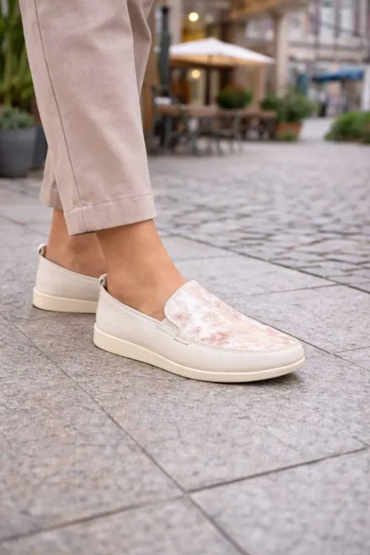 POTEEN Kadın Loafer Yumuşak Gerçek Deri Anatomik Babet Ayakkabı C1002-Bej
