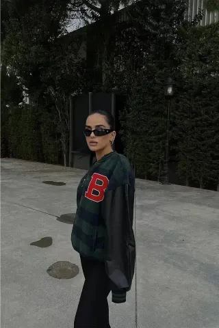 Pötikare Desen Nakışlı Kolej Ceket - Haki - XL - Haki