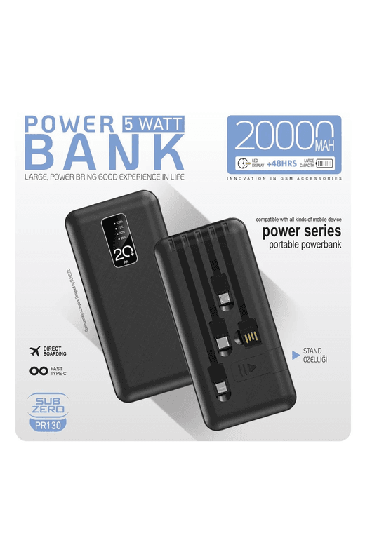 PR130power Subzero 20.000Mah Pr130 Powerbank 3In1 Kablolu Standli