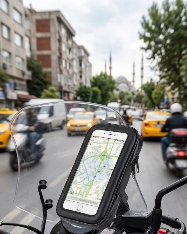 PRATİKOBA 121465577 Mey İthalat Su Geçirmez Motosiklet Telefon Tutucu Evrensel Gidon Montaj Navigasyon Standı