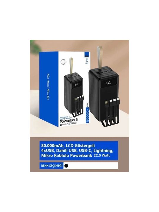 PW-94 LCD Ekran 4xUSB, Acl Pw-94 80.000Mah  Lcd Ekran 4Xusb, Dahili Usb, Usb-C, Lightning, Mikro Powerbank