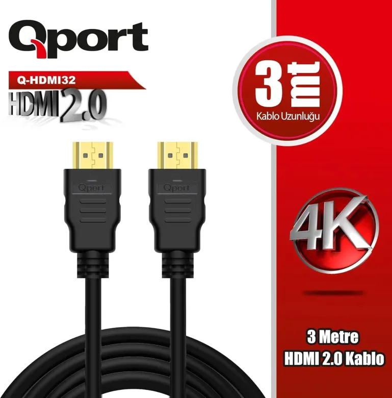 Q-HDMI32 HDMI 2.0 V ALTIN UÇLU KABLO 3 MT