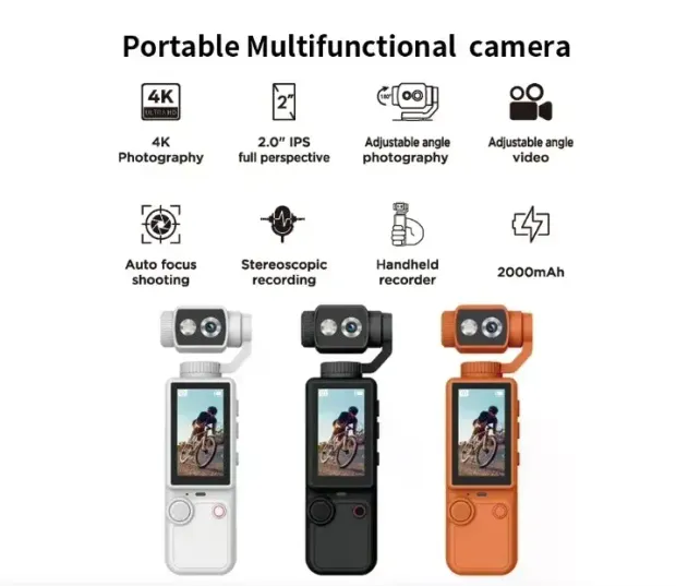 Q8 4K Ultra HD Taşınabilir Vlog Spor Ve Aksiyon Kamerası 2.0’’ Döndürülebilir IPS Ekran Beyaz