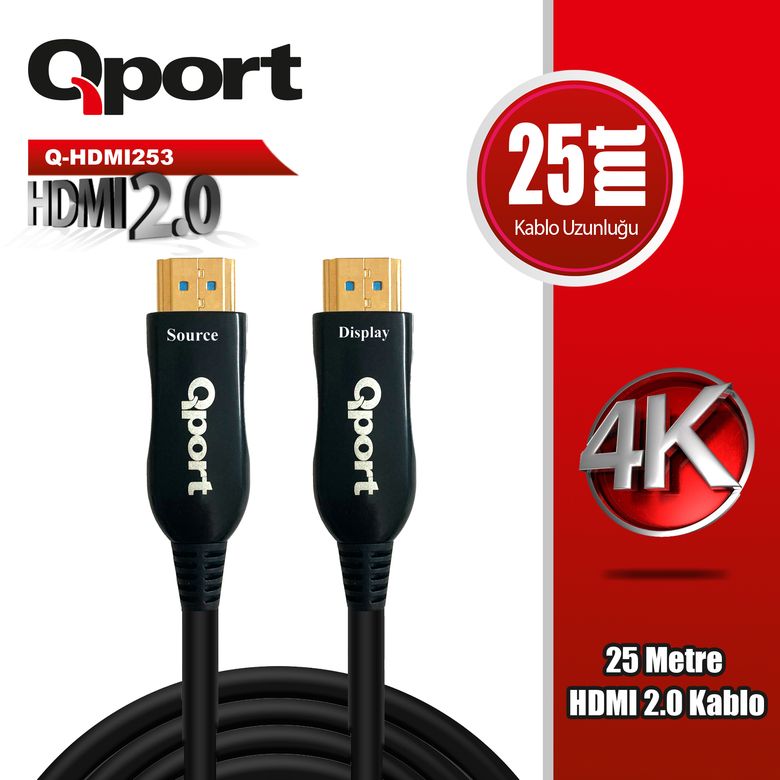 Qport Q-HDMI253 HDMI 2.0 Altın Uçlu Kablo 25 m