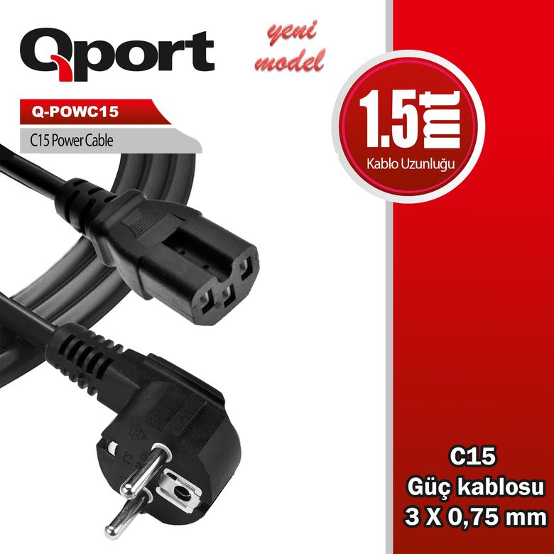 Qport Q-POWC15 C15 Power Güç Kablosu 1.5 m
