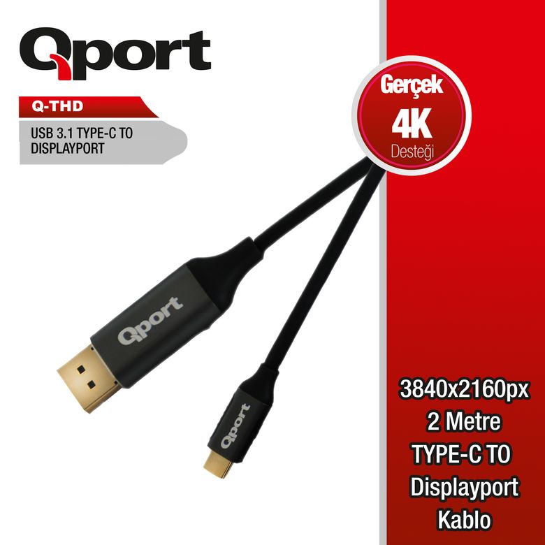 Qport Q-THD Type-C - DisplayPort 4K Çevirici Kablo 2 m