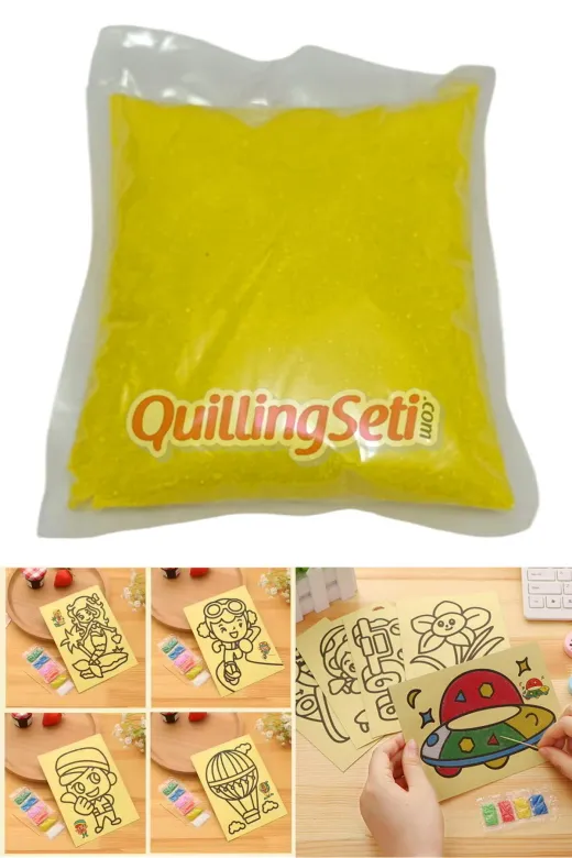 quilling 1KG-Sari-Kum 1 Kg Sarı Renk Kum Boyama Kumu, Seti Aktivite Kumu, Oyun Kumu, Dekoratif Renkli Kum 100 Gr