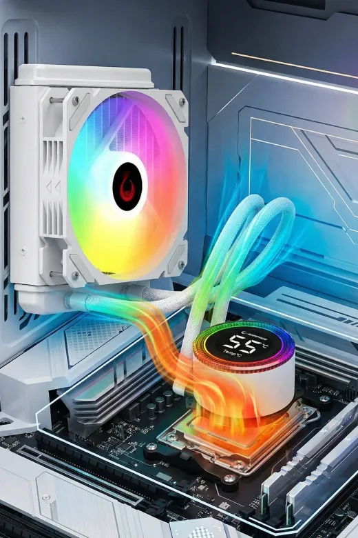 Rampage 40931 Helios C13 Beyaz 12Cm Fan Sıcaklık Göstergeli Intel Am5 Argb 120Mm Sıvı Soğutmalı Cpu Fan
