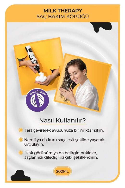 Royaleks RT-RYL-HMR24319 Milk Therapy Kremsi Saç Bakım Köpük 200 Ml - Besleyici Koruyucu - Mrfs