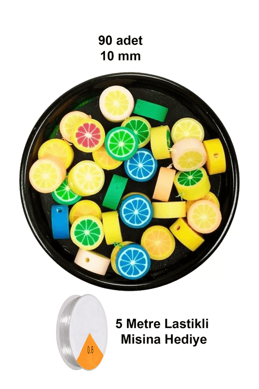 RT-RYL-B-0030-90 90 Adet 10 Mm Polimer Kil Fimo Boncuk Takı Bileklik + 5 Metre Lastikli Misina Hediye - Renkli Limon