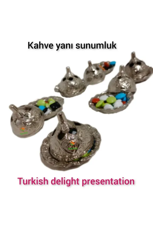 SAFİR BAKIR KAHBVE YANI SUNUMLUK Kahve Yanı Lokumluk 6 Adet Lokumluk Kahveyanı Sunumluk Safir Çay Kazanları Lokumluk