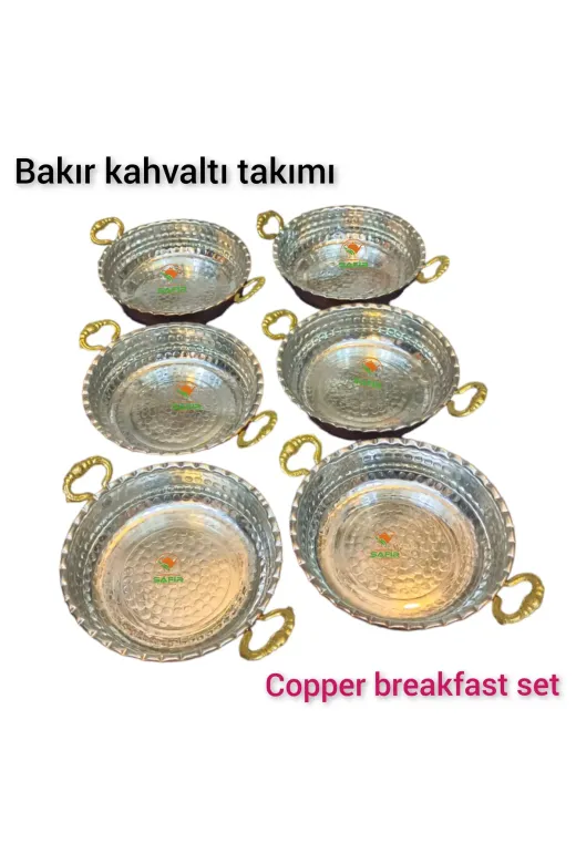 Safir BAKIRKAHVALTILIKKULPLU6LI Bakır Kahvaltı Takımı Prinç Kulplu Bakır Kahvaltılık Omlet Tavası 6 Parça Bakır Çerezlik