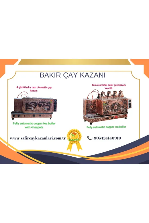SAFİR ÇAY KAZANLARI 10022025b4p 4 Gözlü Tam Otomatik Bakır Çay Kazanı Sadece Elektrikli Pleytli Çay Makinesi Çay Ocağı Safir