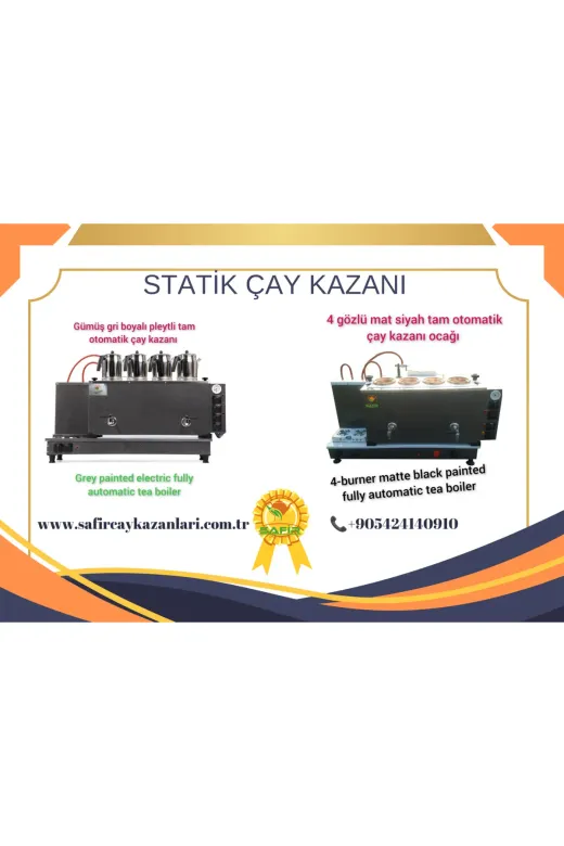 Safir SFRS4GAZGRİ01 4 Gözlü Gri Tam Otomatik Doğalgazlı Ce Gazmer Onaylı Çay Kazanı Ocağı Gaz Emniyet Sistemli