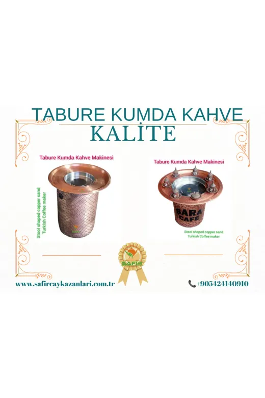 SAFİRKKYÜKSEKBOY01 Yuvarlak Kumda Kahve Bakır Kumda Kahve Makinesi Tepsili Kumda Kahve Standı Yüksek Boy A++ Safir