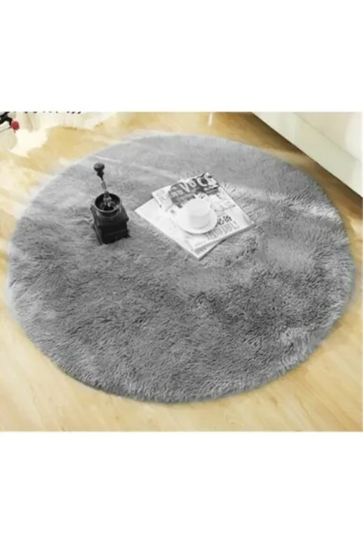 Sarar TYC00140717293 Seria Hali Overloklu Yuvarlak Peluş Post Halı Pofuduk Kaydırmaz Jel Taban Halı