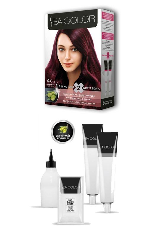 Sea Color RT-RYL-ARSEACLR465 2 Tüp Krem Saç Boyası Seti Şarap Kızılı No:4.65