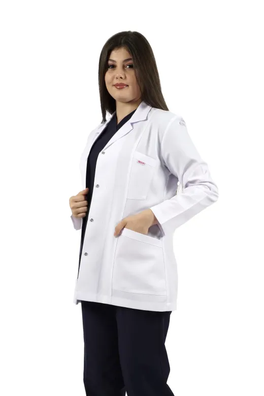 SEZA TEKSTİL 100100210 Gömlek Yaka Ceket Boy Beyaz Önlük Kadın Doktor Öğretmen Hemşire Laboratuvar Önlüğü
