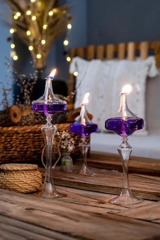 Shabbo Glass 200300SHBBO Ufo Şamdan Cam Kandil3 Lü Set Mor