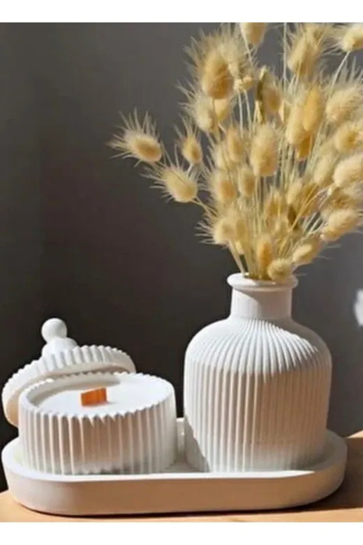 SHOP35 Tuf 12 Dörtlü Vazo Set (Alt Tabak Hediye )
