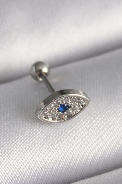 Shopping Store PR1253-BLNC 316L Çelik Gümüş Renk Zirkon Taşlı Göz Tragus Piercing