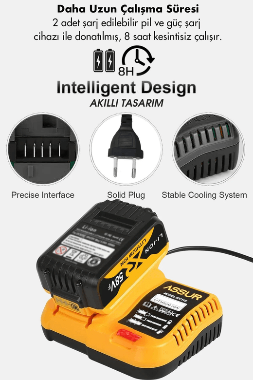 siALMKbrSB Assur Xr Lı-Ion Batarya 3 Lü Set Kömürsüz Motor Çift Akülü Şarjlı Budama Testeresi Şarjlı Budama Mak