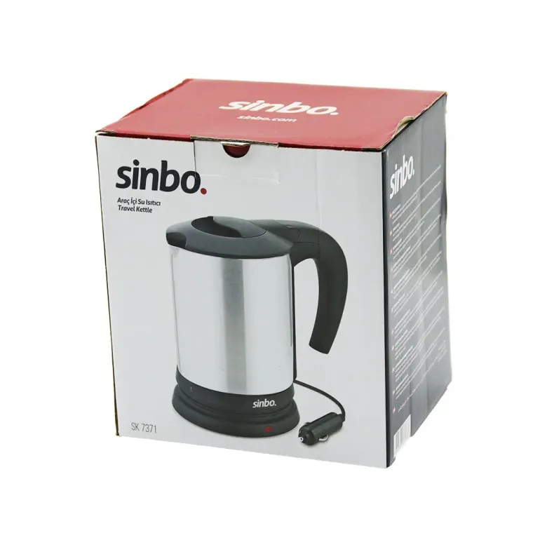 SİNBO SK-7371  12V  ARAÇ İÇİ KETTLE  PASLANMAZ ÇELİK  SU ISITICISI  0.8LT   120W   ÇAKMAKLIK FİŞLİ   PLASTİK KAPAK - KULP (4745)