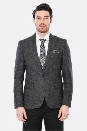Sivri Yaka Tek Düğme Füme Slim Fit Ceket - Wessi