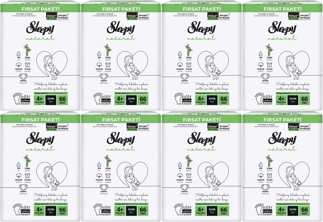 Sleepy Bebek Bezi Naturel 4+ Beden 9-16 KG Maxi Plus 528 Adet Dev Ekonomik Fırsat Pk