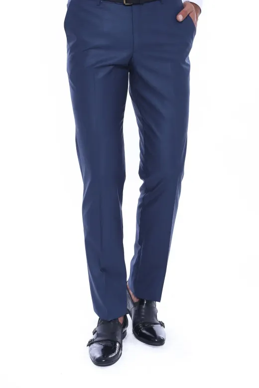 Slim Fit Düz İndigo Mavi Erkek Kumaş Pantolon - Wessi