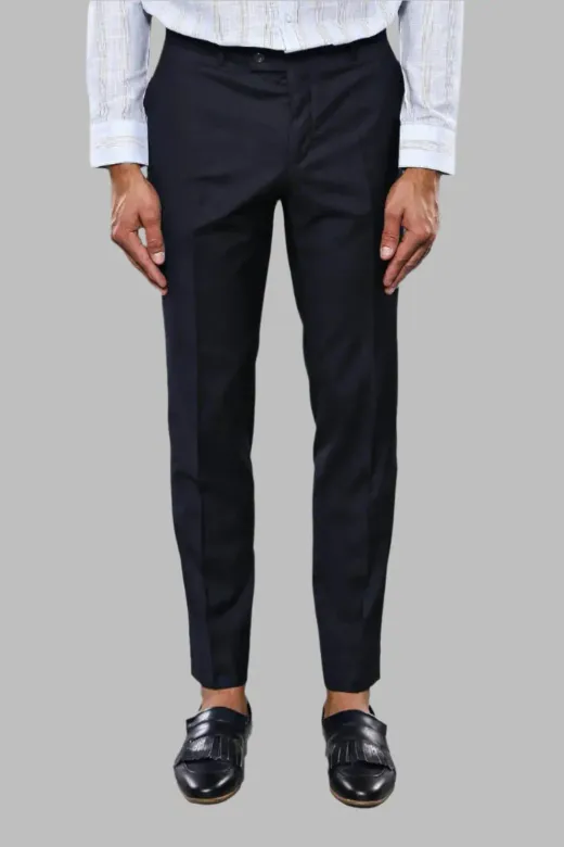 Slim Fit Düz Lacivert Erkek Kumaş Pantolon - Wessi