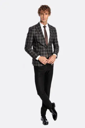 Slim Fit Sivri Yaka Siyah Erkek Ceket - Wessi