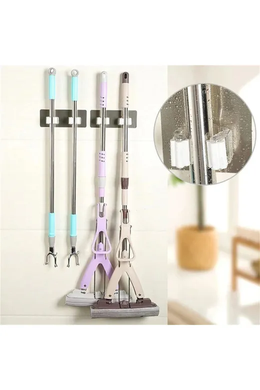 SML G0ugy_AA22YT1021 Pratik Organizer 4Lü Yapışkanlı Fırça Paspas Mop Fırça Sabitleyici Ergonomik Alet Aparatı
