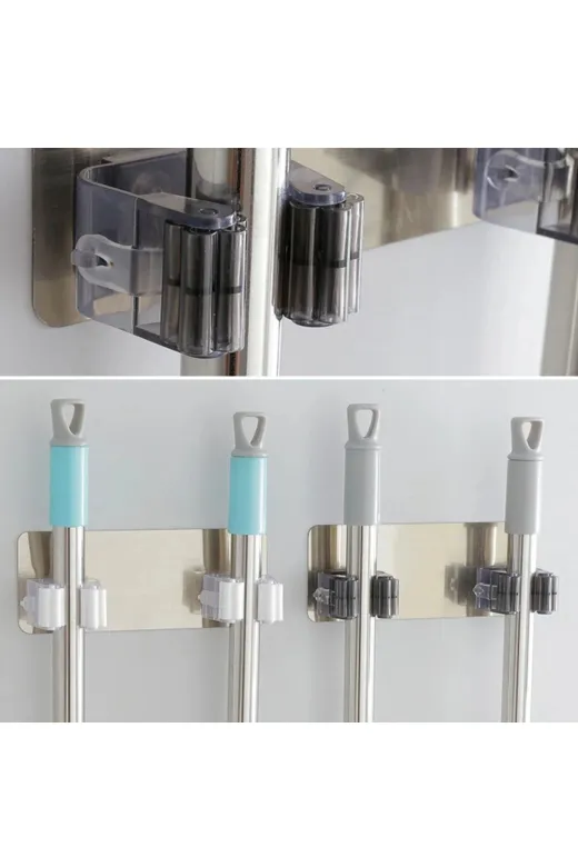 SML G0ugy_AA22YT1021 Pratik Organizer 4Lü Yapışkanlı Fırça Paspas Mop Fırça Sabitleyici Ergonomik Alet Aparatı