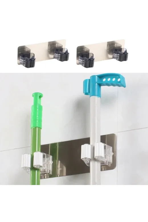 SML G0ugy_AA22YT1021 Pratik Organizer 4Lü Yapışkanlı Fırça Paspas Mop Fırça Sabitleyici Ergonomik Alet Aparatı