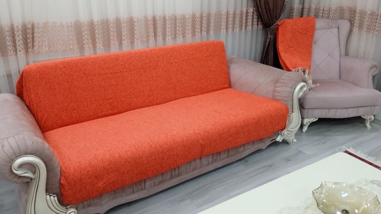 Şönil El Dokuma Kolsuz Koltuk Takım Örtüsü (3+3+1+1)Oranj