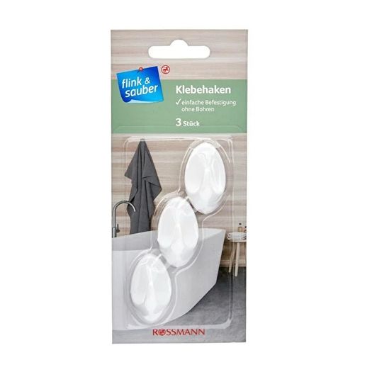 SR12061016 Flink & Sauber Oval Beyaz 3'lü Yapışkanlı Askı