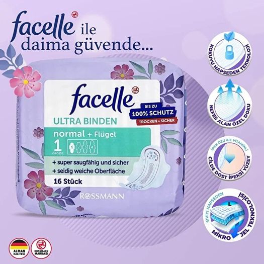 SR12063172 Facelle Ultra Normal Kanatlı Aloe Veralı 16 Adet Ped