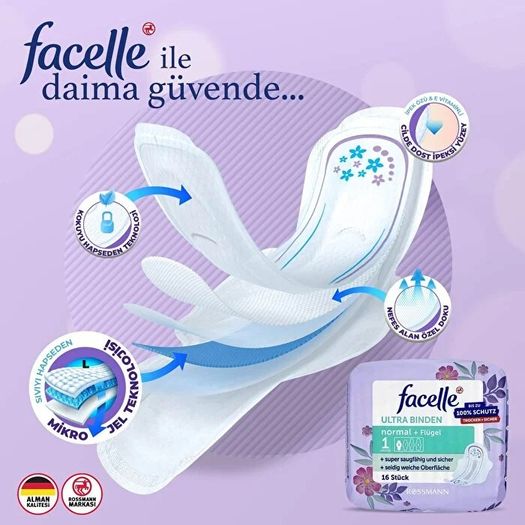 SR12063172 Facelle Ultra Normal Kanatlı Aloe Veralı 16 Adet Ped