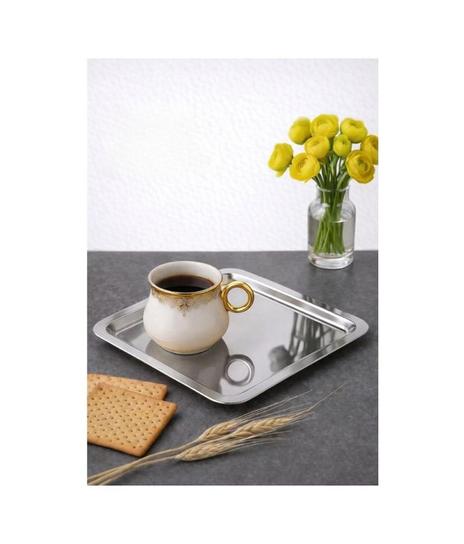 Standart Wood 57855210131069280184975 6 Adet Lüx Kare Paslanmaz Çelik Sunum Tepsini 21X21Cm Kahve Servis Sunum Tepsisi & Tabağı Gümüş 15Cm