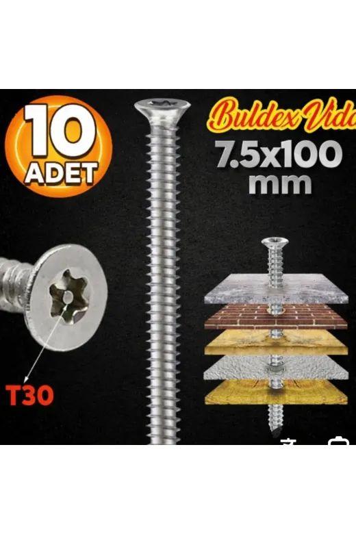 Std buldeks100 10 Adet Buldeks Vida 7.5×100 Yildiz Başlili Sağlam