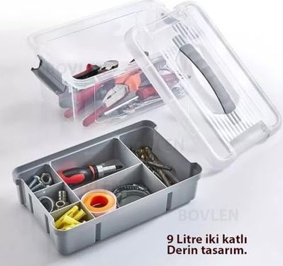 Stp Standartplast 57855210125974980184975 Büyük Boy Bölmeli Organizer Kutu 9 Litre - Şeffaf Tasarım Saklama Kabı - Ev Araba Saklama Kutusu - Ev Banyo Düzenleyici, Dolap Düzenleyici, Saklama, Kutu, Organizer Açık Ahşap