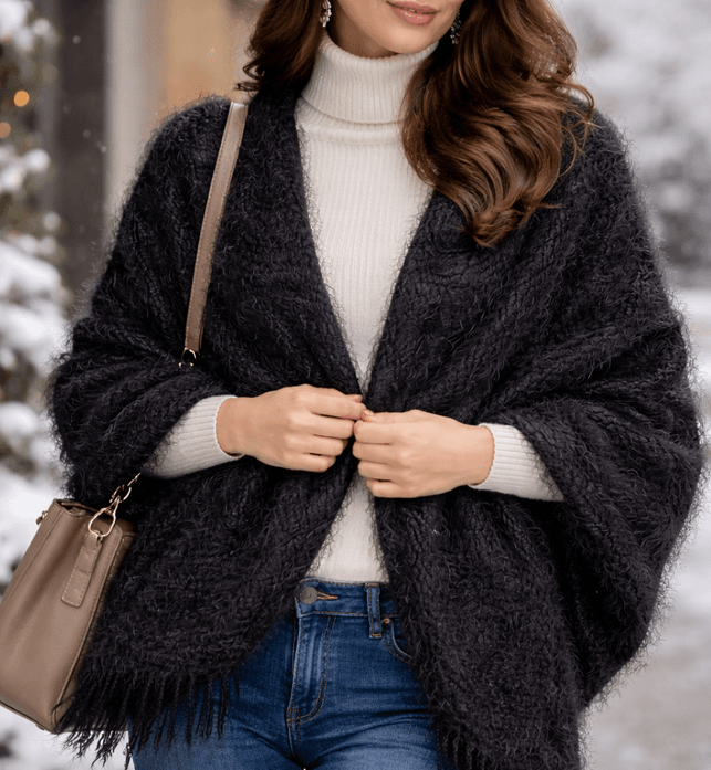 Style El Dokuma Angora Bayan Şalı-Siyah