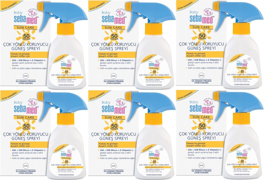 Sun Care Bebek Güneş Losyonu Kremi Sprey 50+ Faktör 200ML (Hassas Ciltler İçin) (6 Li Set)