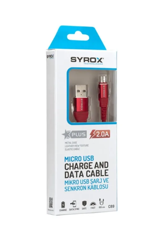 Syrox syrox_c89_micro_usb_kırmızı C89 Micro Usb Şarj Ve Data Kablosu 2Amper 1 Metre Kırmızı