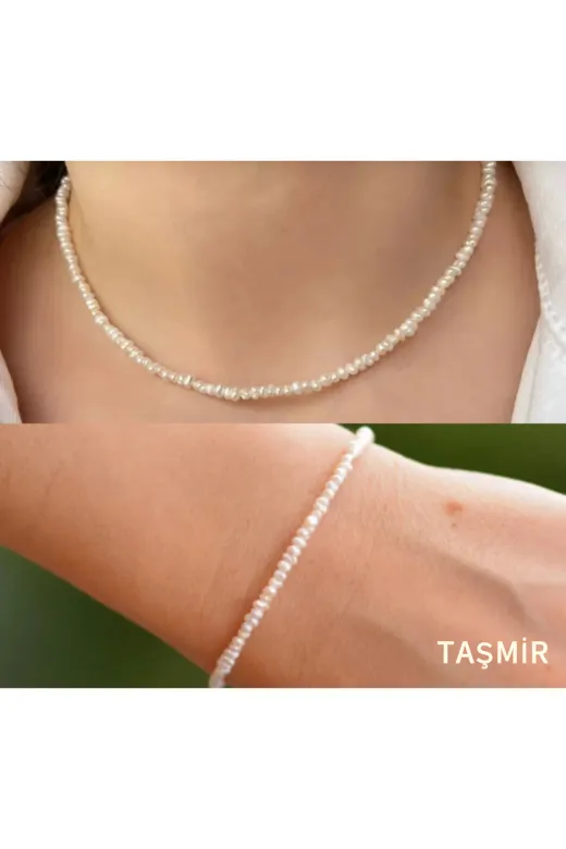 Taş-Mir 099991188 Doğal Kum İnci Kolye Bileklik Set