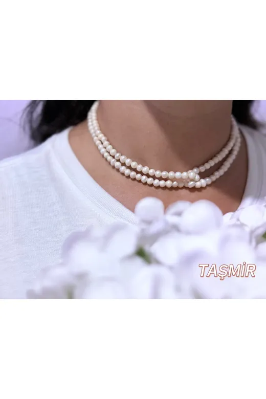 Taş-Mir çiftkat001 Gerçek Doğal Çift Katlı İnci Kolye ( A Kalite )