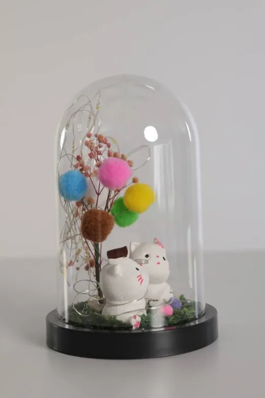 Tasarım DSALLD1115AS Led Işıklı Mini Ağaç Aşık Kediler Fanus Teraryum